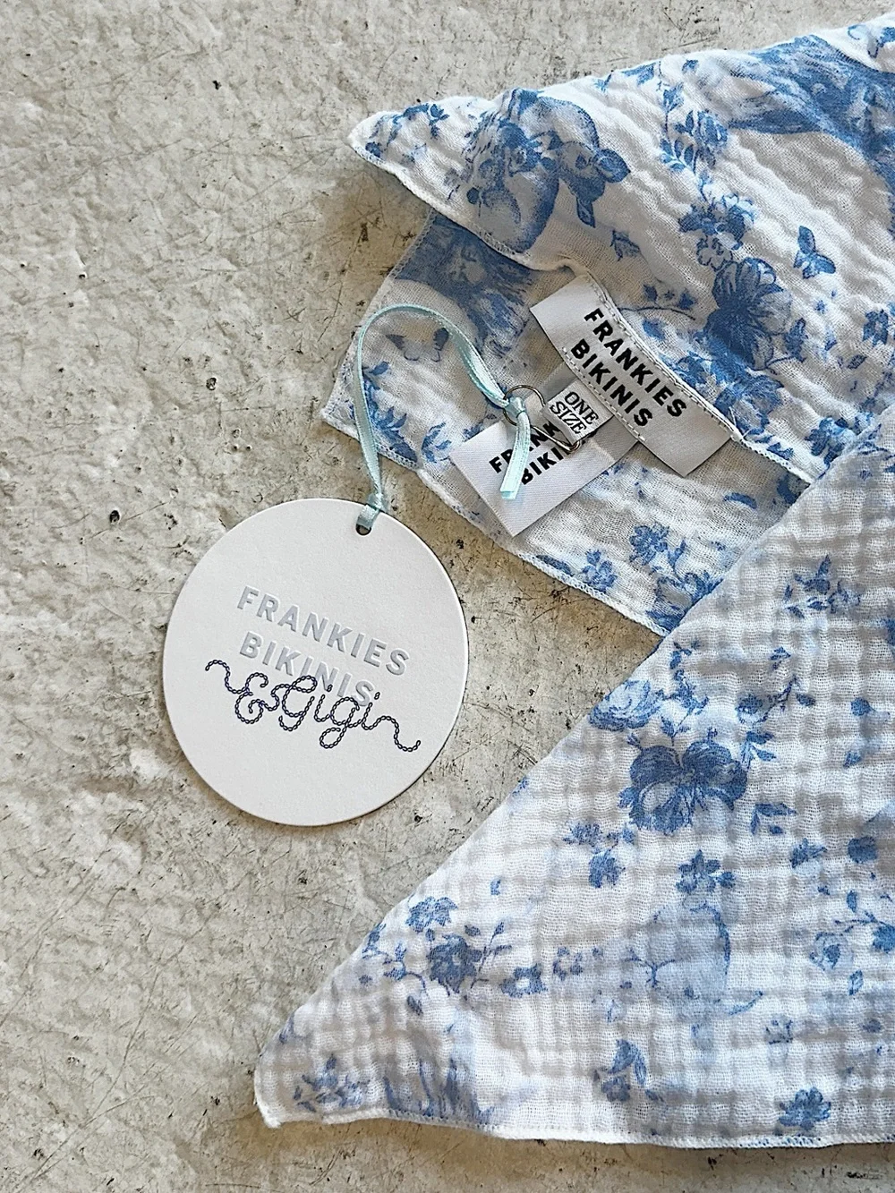 NWOT Frankie's Bikinis x Gigi Hadid Yomi Toile Blue Bikini Set + NWT Head Scarf